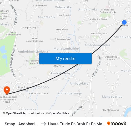 Smap - Andohanimandroseza to Haute Étude En Droit Et En Management (Hedm) map