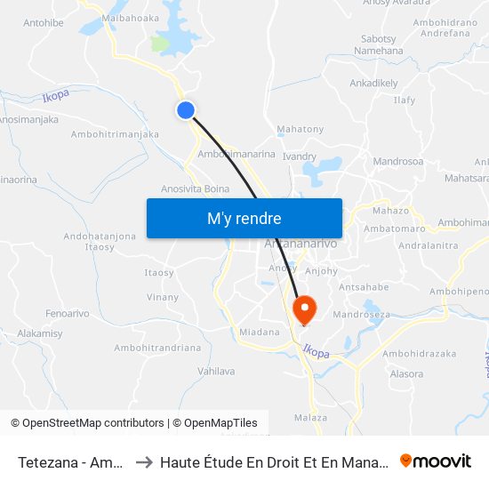 Tetezana - Ambohidroa to Haute Étude En Droit Et En Management (Hedm) map