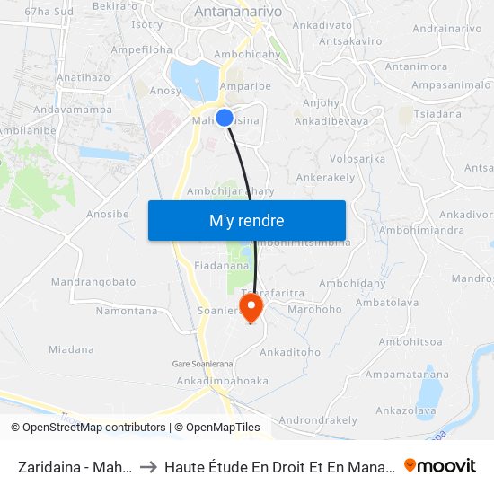 Zaridaina - Mahamasina to Haute Étude En Droit Et En Management (Hedm) map