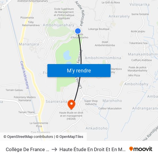 Collège De France Ankadilalana to Haute Étude En Droit Et En Management (Hedm) map