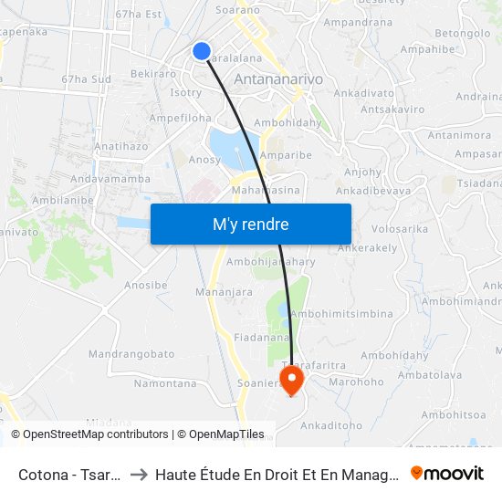 Cotona - Tsaralalana to Haute Étude En Droit Et En Management (Hedm) map