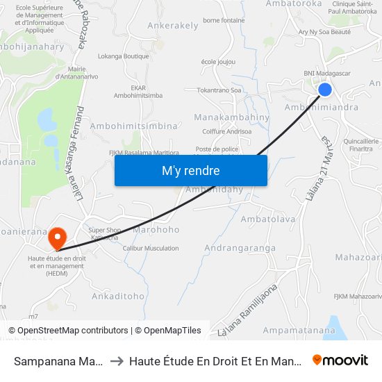 Sampanana Mandroseza to Haute Étude En Droit Et En Management (Hedm) map