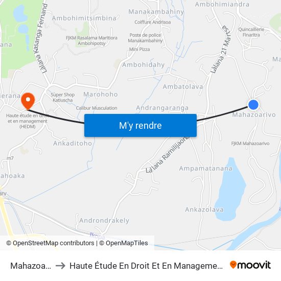 Mahazoarivo to Haute Étude En Droit Et En Management (Hedm) map