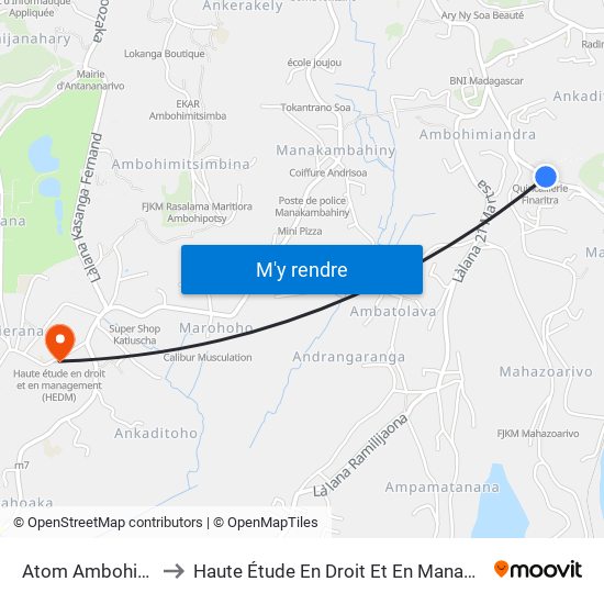 Atom Ambohimiandra to Haute Étude En Droit Et En Management (Hedm) map