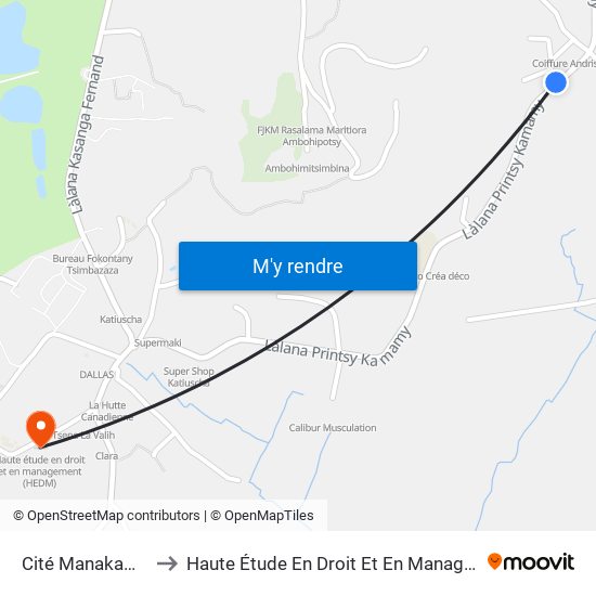 Cité Manakambahiny to Haute Étude En Droit Et En Management (Hedm) map