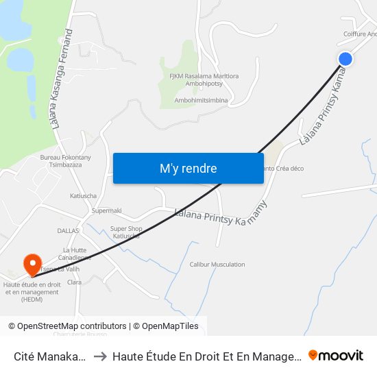 Cité Manakabahiny to Haute Étude En Droit Et En Management (Hedm) map