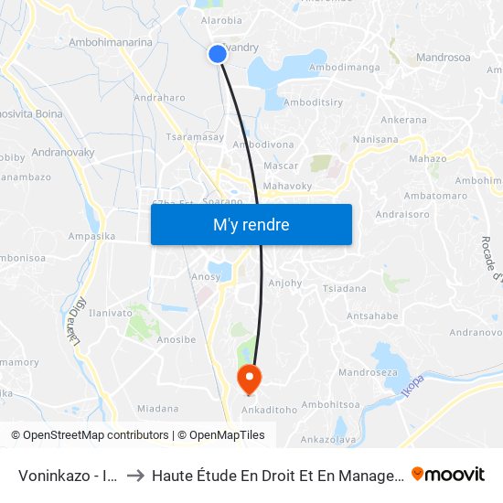 Voninkazo - Ivandry to Haute Étude En Droit Et En Management (Hedm) map