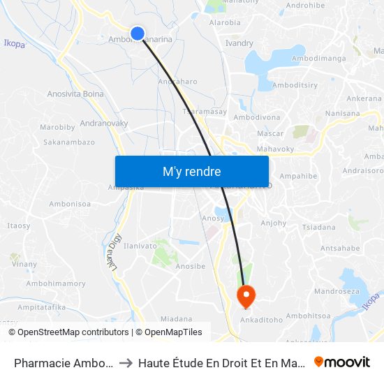Pharmacie Ambohimanarina to Haute Étude En Droit Et En Management (Hedm) map