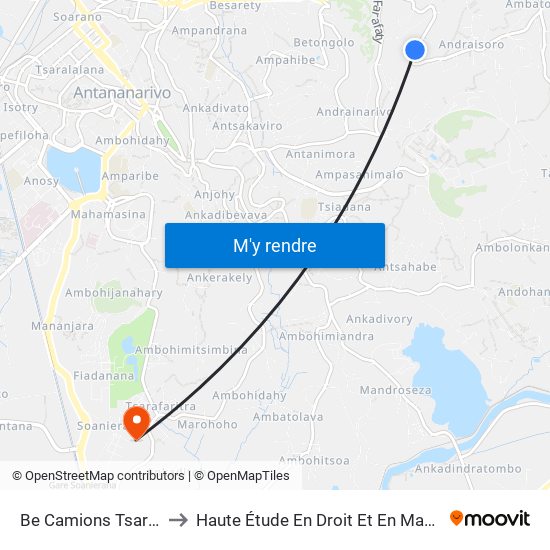 Be Camions Tsarahonenana to Haute Étude En Droit Et En Management (Hedm) map