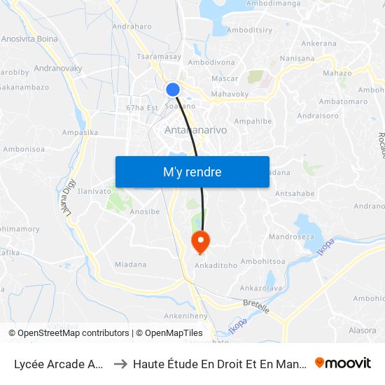 Lycée Arcade Antanimena to Haute Étude En Droit Et En Management (Hedm) map