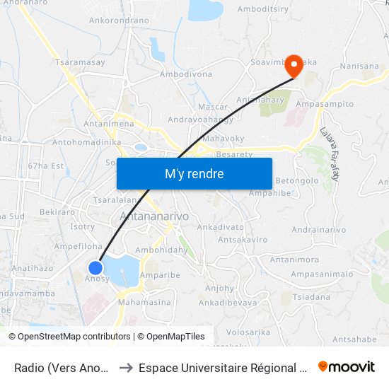 Radio (Vers Anosy) - Anosy to Espace Universitaire Régional De L'Océan Indien map