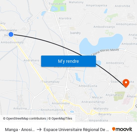 Manga - Anosivavaka to Espace Universitaire Régional De L'Océan Indien map