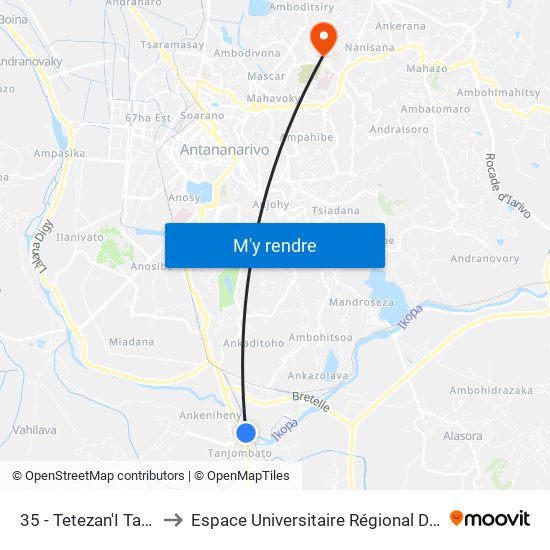 35 - Tetezan'I Tanjombato to Espace Universitaire Régional De L'Océan Indien map