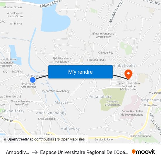 Ambodivona to Espace Universitaire Régional De L'Océan Indien map