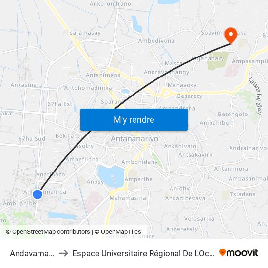 Andavamamba to Espace Universitaire Régional De L'Océan Indien map