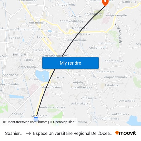 Soanierana to Espace Universitaire Régional De L'Océan Indien map