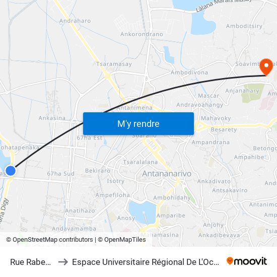 Rue Rabenoro to Espace Universitaire Régional De L'Océan Indien map