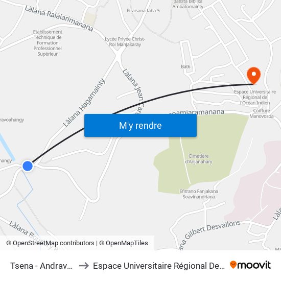 Tsena - Andravoahangy to Espace Universitaire Régional De L'Océan Indien map