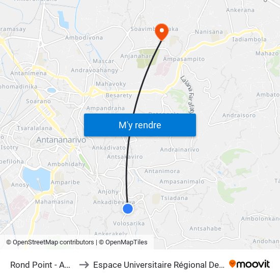 Rond Point - Ambanidia to Espace Universitaire Régional De L'Océan Indien map