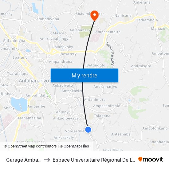 Garage Ambatoroka to Espace Universitaire Régional De L'Océan Indien map