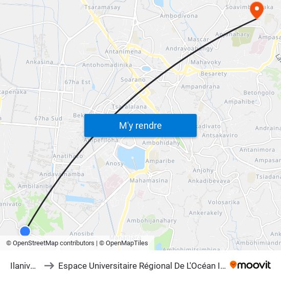 Ilanivato to Espace Universitaire Régional De L'Océan Indien map