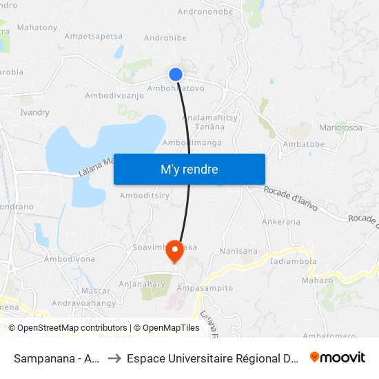 Sampanana - Androhibe to Espace Universitaire Régional De L'Océan Indien map