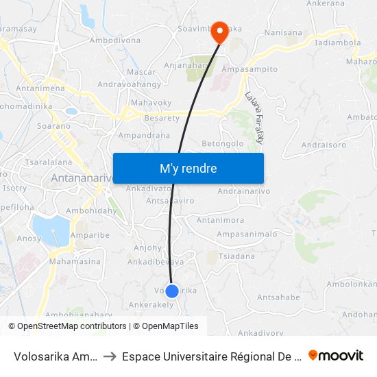 Volosarika Ambanidia to Espace Universitaire Régional De L'Océan Indien map
