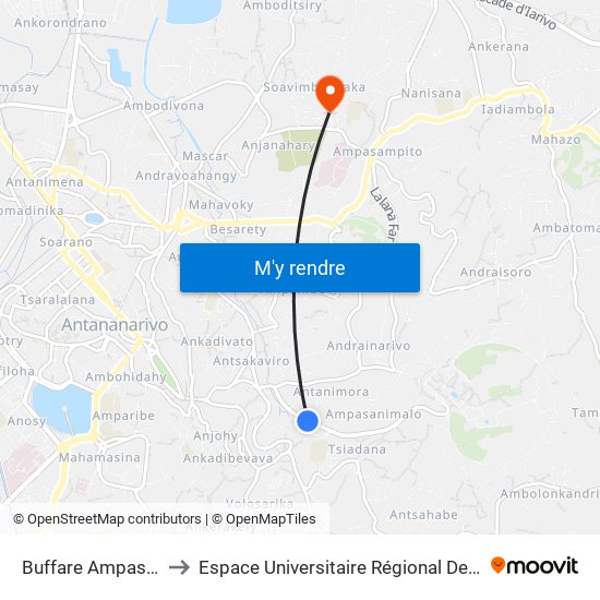 Buffare Ampasanimalo to Espace Universitaire Régional De L'Océan Indien map
