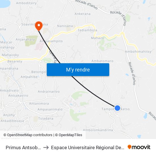 Primus Antsobolo 147 to Espace Universitaire Régional De L'Océan Indien map