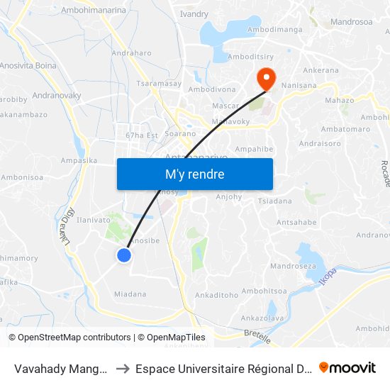 Vavahady Manga Anosibe to Espace Universitaire Régional De L'Océan Indien map