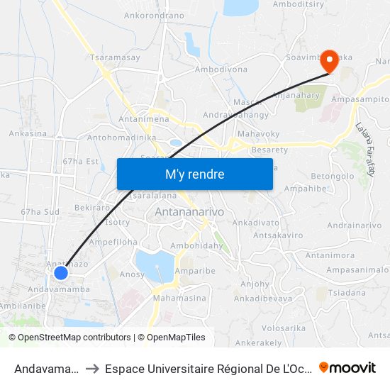 Andavamamba to Espace Universitaire Régional De L'Océan Indien map