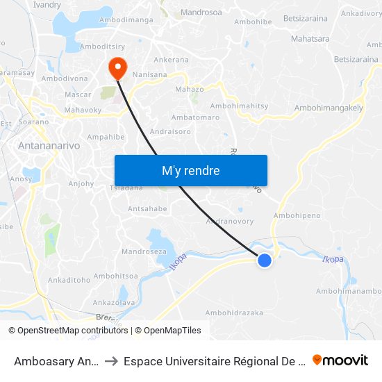 Amboasary Ankazobe to Espace Universitaire Régional De L'Océan Indien map