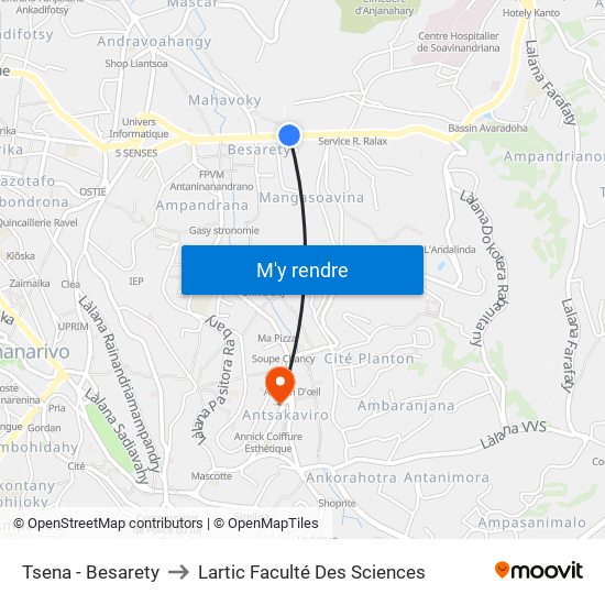 Tsena - Besarety to Lartic Faculté Des Sciences map