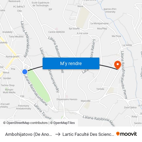 Ambohijatovo (De Anosy) to Lartic Faculté Des Sciences map