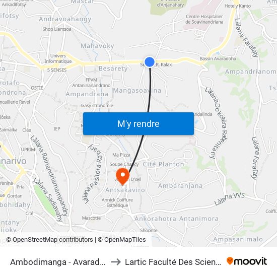 Ambodimanga - Avaradoha to Lartic Faculté Des Sciences map