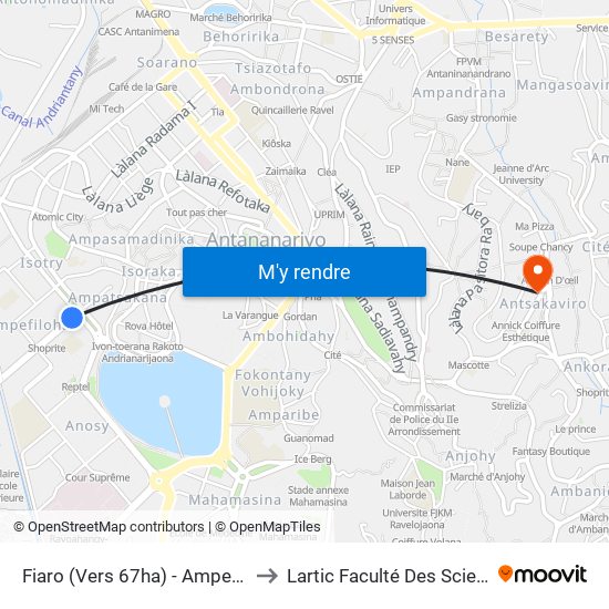 Fiaro (Vers 67ha) - Ampefiloha to Lartic Faculté Des Sciences map