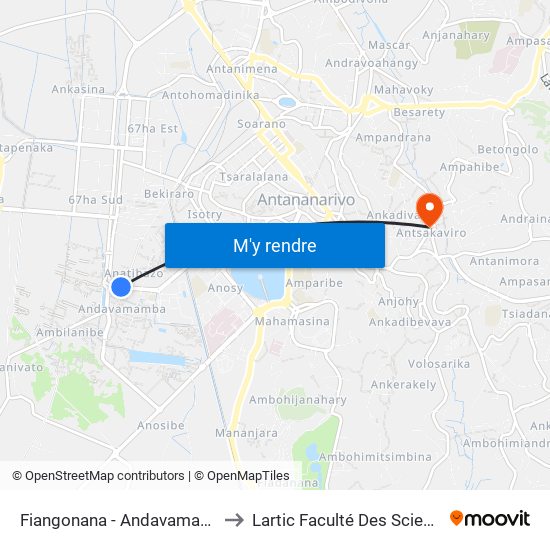 Fiangonana - Andavamamba to Lartic Faculté Des Sciences map