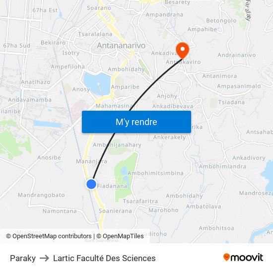 Paraky to Lartic Faculté Des Sciences map