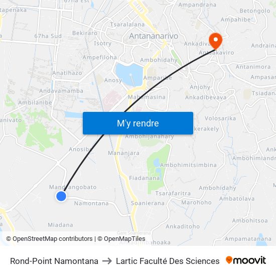 Rond-Point Namontana to Lartic Faculté Des Sciences map