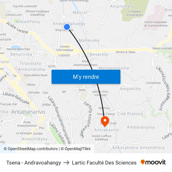 Tsena - Andravoahangy to Lartic Faculté Des Sciences map