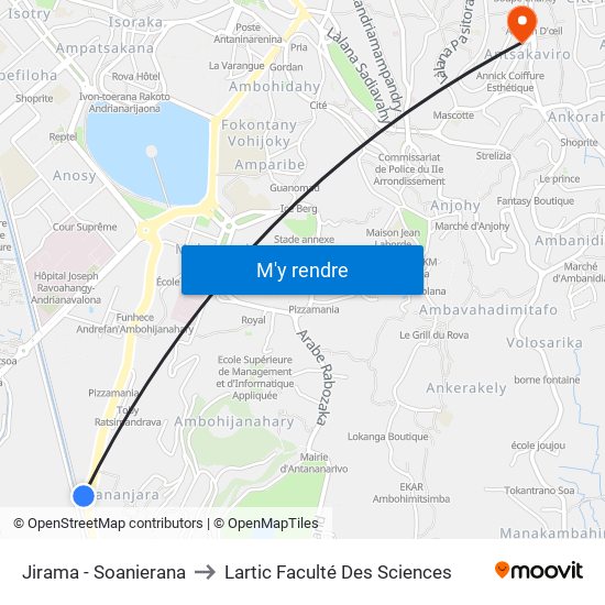 Jirama - Soanierana to Lartic Faculté Des Sciences map