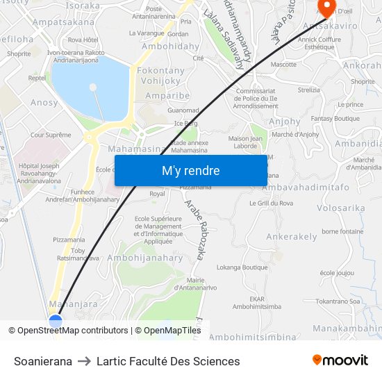 Soanierana to Lartic Faculté Des Sciences map