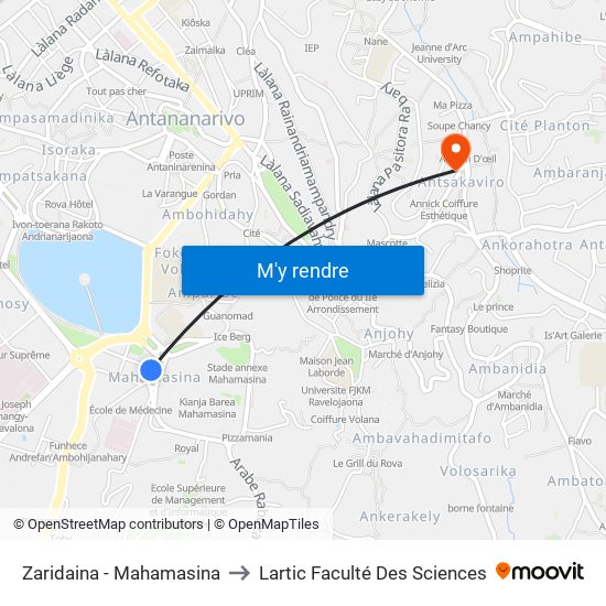 Zaridaina - Mahamasina to Lartic Faculté Des Sciences map