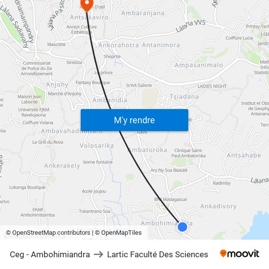 Ceg - Ambohimiandra to Lartic Faculté Des Sciences map