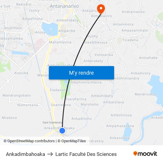 Ankadimbahoaka to Lartic Faculté Des Sciences map