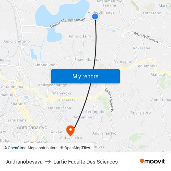 Andranobevava to Lartic Faculté Des Sciences map