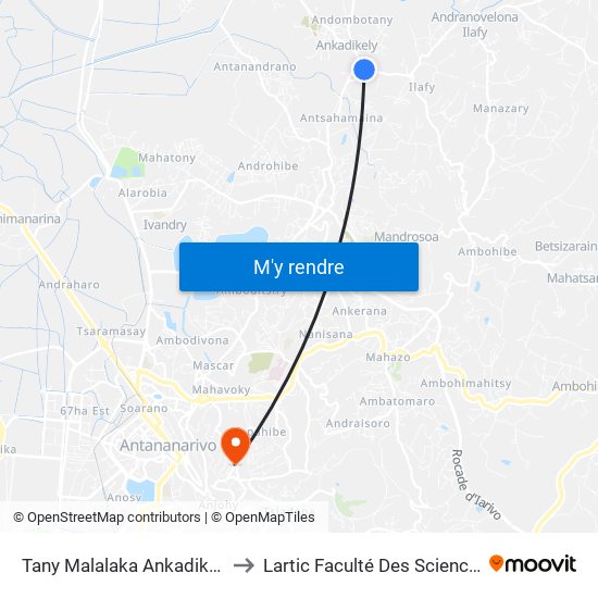 Tany Malalaka Ankadikely to Lartic Faculté Des Sciences map