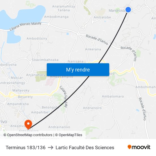 Terminus 183/136 to Lartic Faculté Des Sciences map