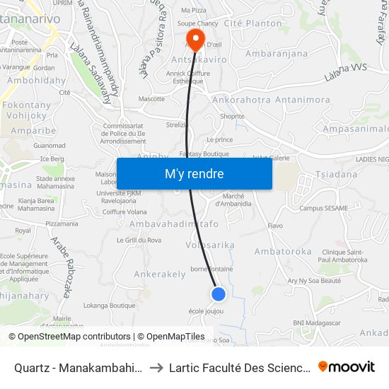 Quartz - Manakambahiny to Lartic Faculté Des Sciences map