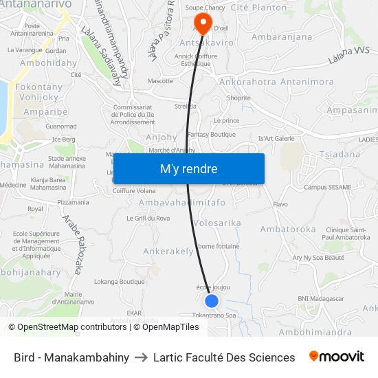 Bird - Manakambahiny to Lartic Faculté Des Sciences map